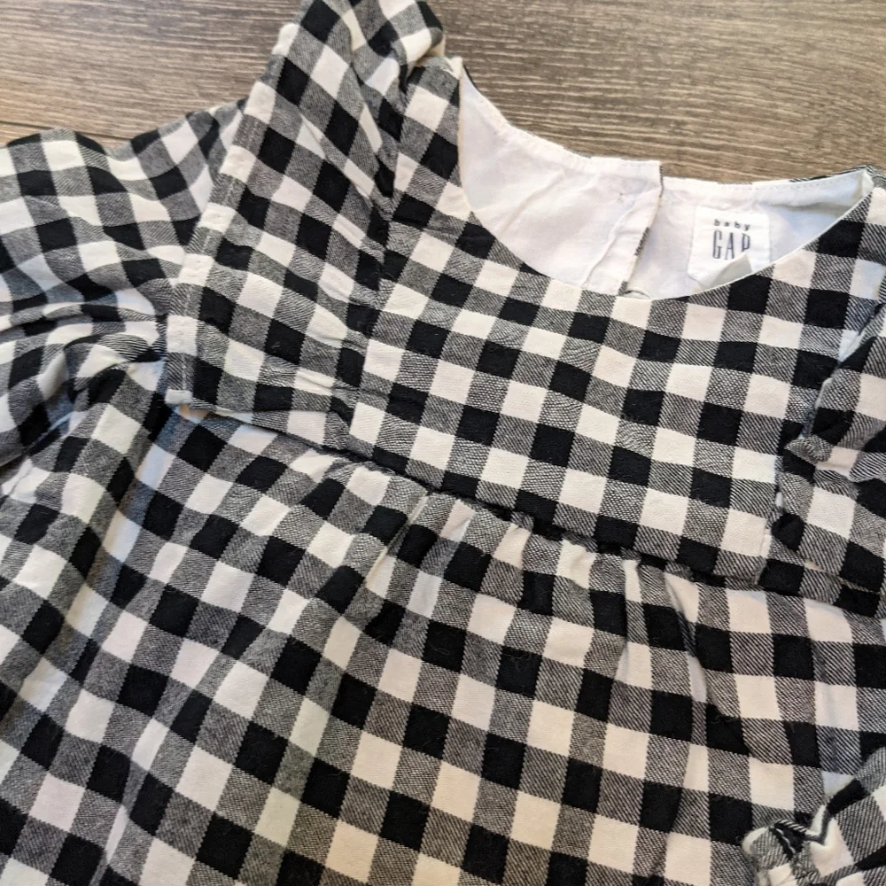 Gap 18-24 Month Buffalo Plaid Flannel Ruffle Black White Blouse
